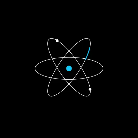 Diagram of an atom: electrons on three elliptical orbits around a nucleus, the classic symbol of quantum mechanics