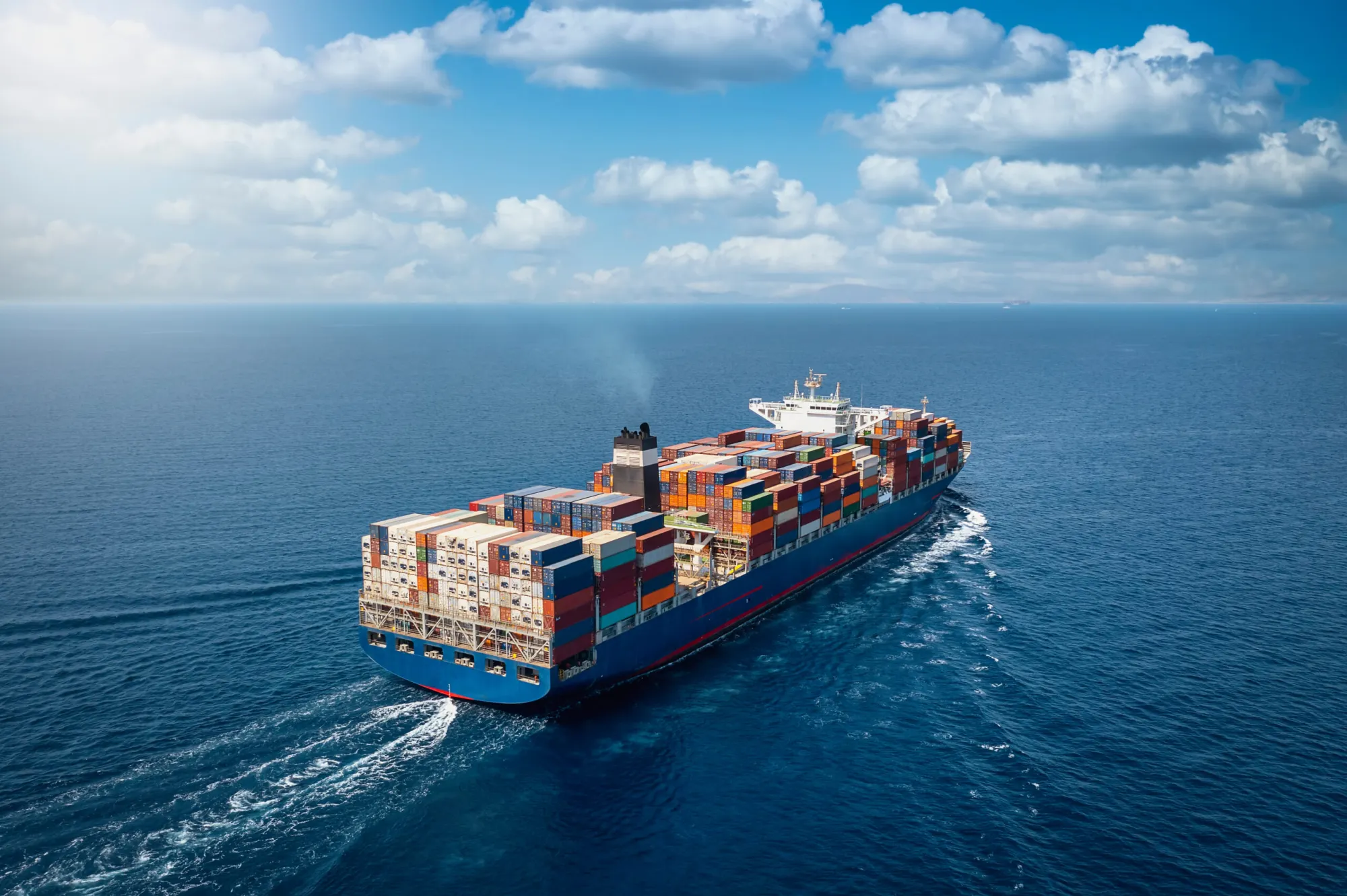Container ship sailing at sea